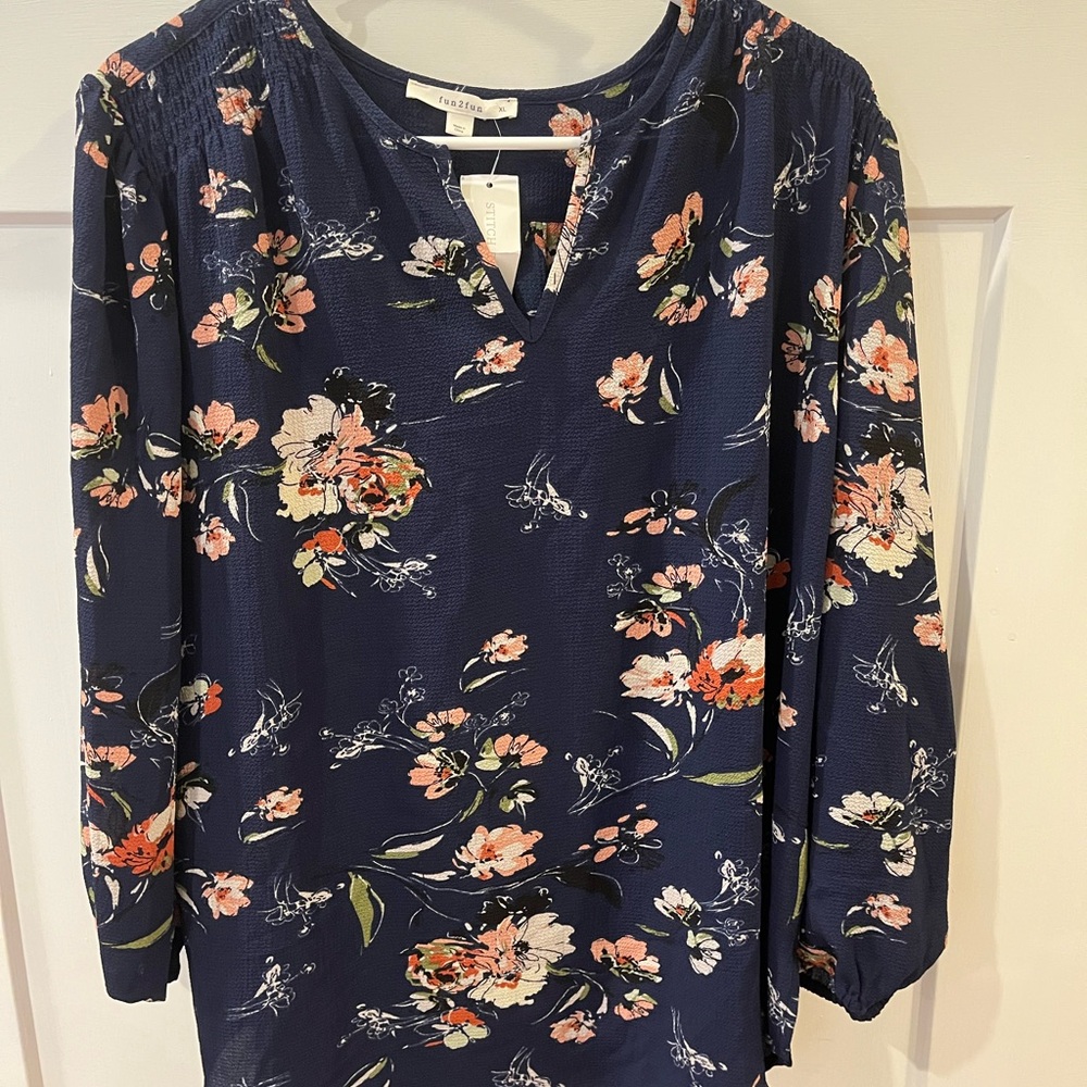 Daniel Rainn Blue and Orange 3/4 Sleeve Blouse